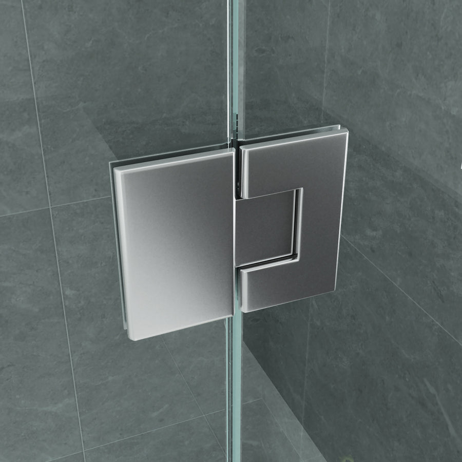 ALONI Douchecabine met Draaideur, 2 vaste Wandjes en Zijwand - met ANTI-kalk Behandeling - Omkeerbaar - 8MM Veiligheidsglas - 90X120X195 Cm - Chroom - helder glas
