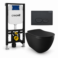 Creavit Free met Bidet complete toiletset – toiletpot mat zwart, toiletbril mat zwart, Drop drukplaat mat zwart en GR5003 inbouwreservoir