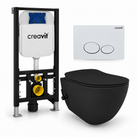 Creavit Free met Warm/Koud Bidet complete toiletset – toiletpot mat zwart, toiletbril mat zwart, Drop drukplaat wit en GR5003 inbouwreservoir