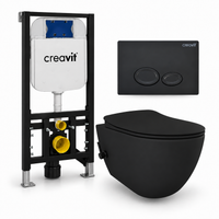 Creavit Free met Warm/Koud Bidet complete toiletset – toiletpot mat zwart, toiletbril mat zwart, Drop drukplaat mat zwart en GR5003 inbouwreservoir