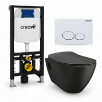 Creavit Terra complete toiletset – toiletpot houtskoolzwart, toiletbril mat zwart, Drop drukplaat wit en GR5003 inbouwreservoir