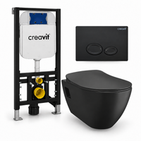 Creavit Terra complete toiletset – toiletpot houtskoolzwart, toiletbril mat zwart, Drop drukplaat mat zwart en GR5003 inbouwreservoir