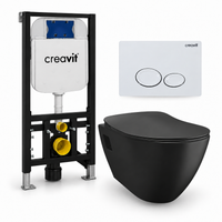 Creavit Terra complete toiletset – toiletpot mat zwart, toiletbril mat zwart, Drop drukplaat wit en GR5003 inbouwreservoir