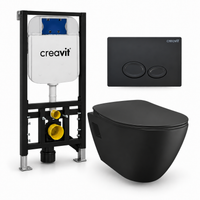 Creavit Terra complete toiletset – toiletpot mat zwart, toiletbril mat zwart, Drop drukplaat mat zwart en GR5003 inbouwreservoir