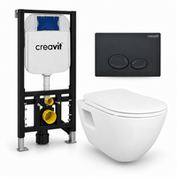 Creavit Terra complete toiletset – toiletpot glanzend wit, toiletbril mat wit, Drop drukplaat mat zwart en GR5003 inbouwreservoir
