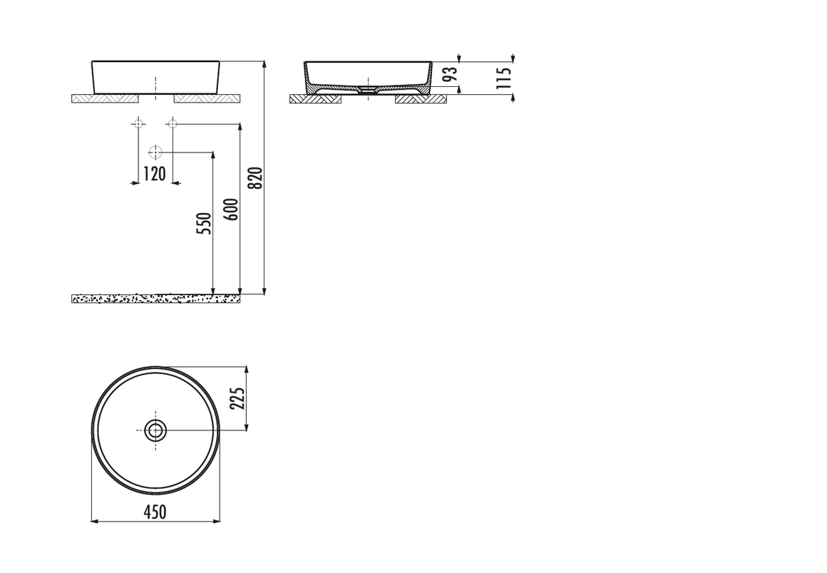 Creavit Loop LP145-00SM00E-0000 mat zwart - technische tekening
