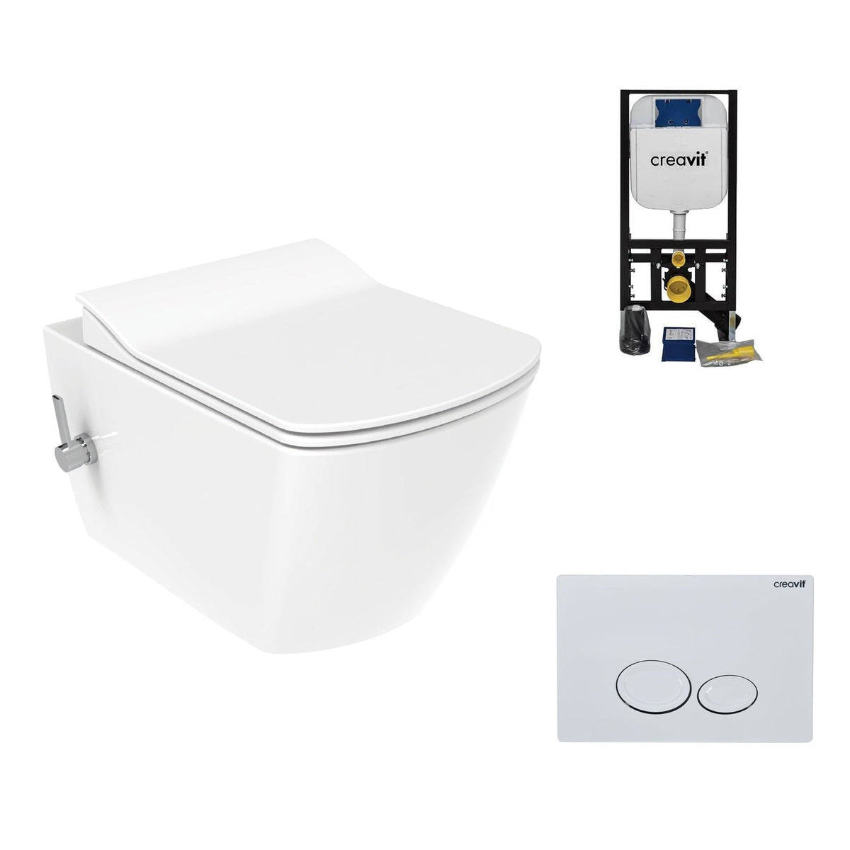 Creavit GR5003 complete toiletset met Elegant glanzend wit en drop witte drukplaat