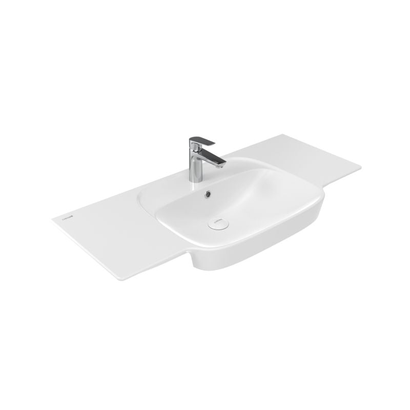 CREAVIT SAILY WASTAFEL - 1 WASBAK - 1 KRAANGAT - MET AFLEGVLAK - KERAMIEK - 100X45X17,7CM - GLANZEND WIT