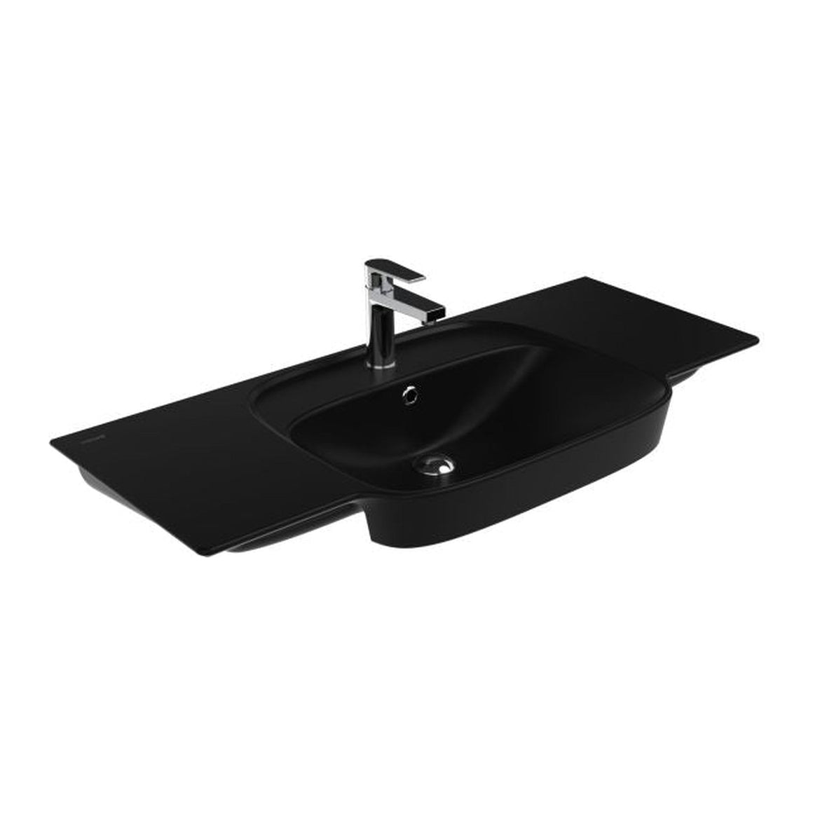 CREAVIT SAILY WASTAFEL - 1 WASBAK - 1 KRAANGAT - MET AFLEGVLAK - KERAMIEK - 100X45X17,7CM - HOUTSKOOL ZWART