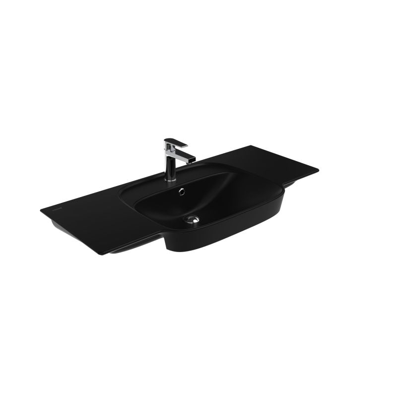 CREAVIT SAILY WASTAFEL - 1 WASBAK - 1 KRAANGAT - MET AFLEGVLAK - KERAMIEK - 100X45X17,7CM - HOUTSKOOL ZWART