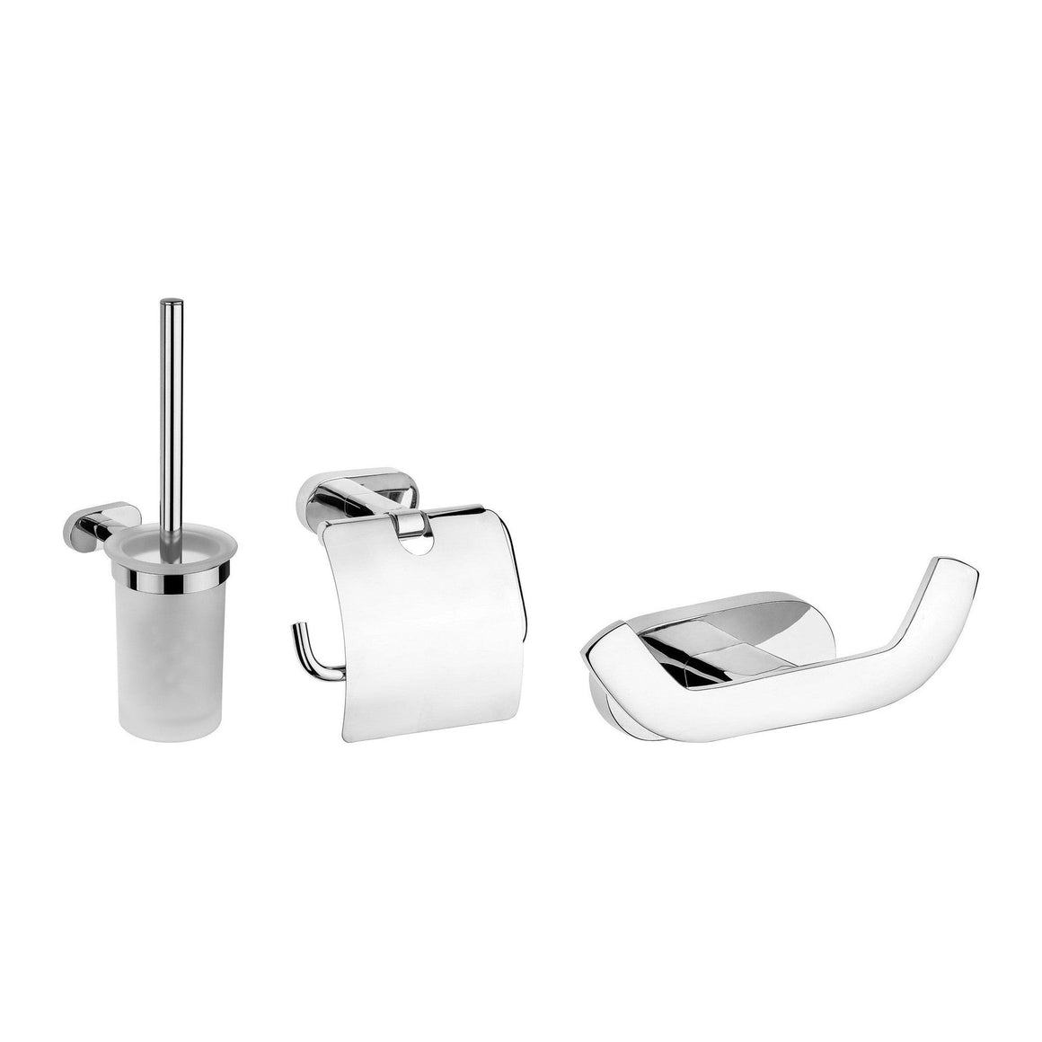 Creavit toiletaccessoireset 3-delig chroom - productfoto set (toiletborstel, toiletrolhouder en haak)