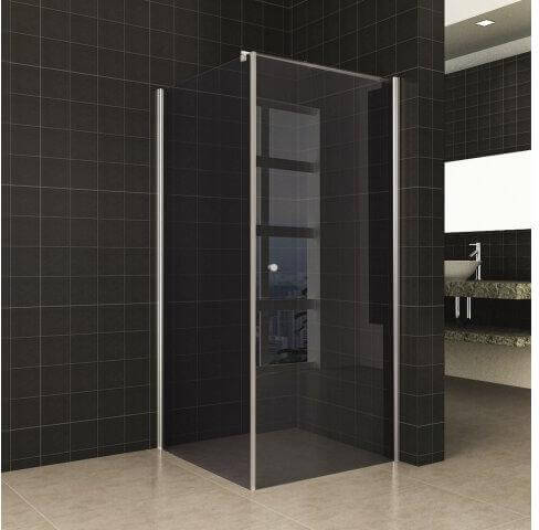 Cabine de douche Wiesbaden avec porte coulissante 8Mm et paroi fixe 10Mm Nano verre fumé (Options diverses)