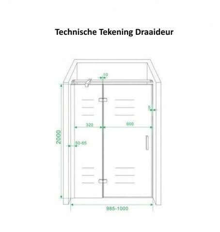 Douchecabine Wiesbaden met draaideur en zijwand 100x80 cm, 8 mm nanocoating in chroom