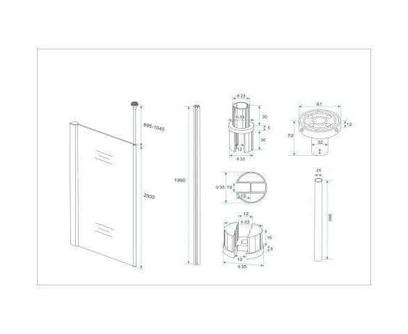 Douchewand met verticale stabilisatorstang Wiesbaden 50x200 cm 10 mm nano-coating
