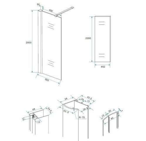 Douchewand met verticale stabilisatorstang Wiesbaden 50x200 cm 10 mm nano-coating