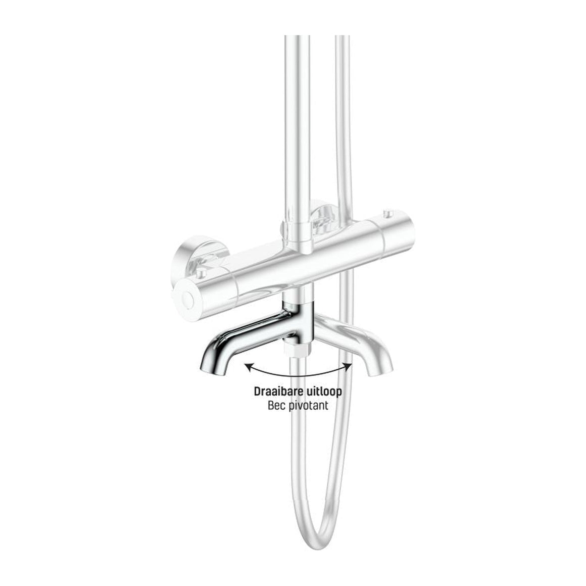 ALONI OPTIMA RONDO REGENDOUCHESET MET DRAAIBARE UITLOOP - THERMOSTATISCH - OPBOUW - COOL TOUCH - CHROOM - detailafbeelding