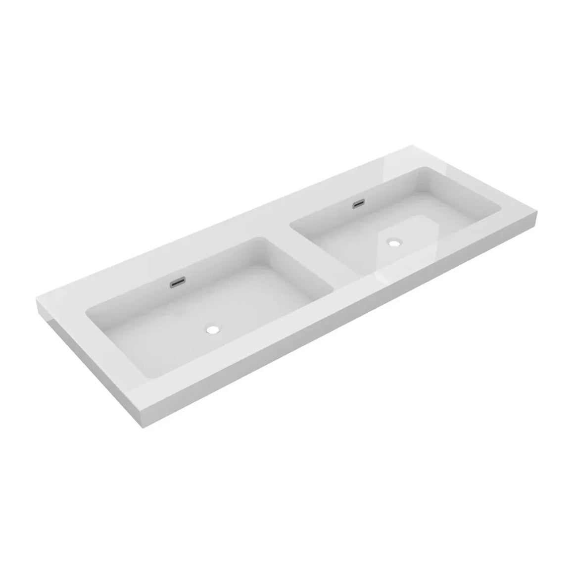 DutchLine Atlanta Wastafel 120 Dubbele Wasbak - Glans Wit - 2 Kraangaten