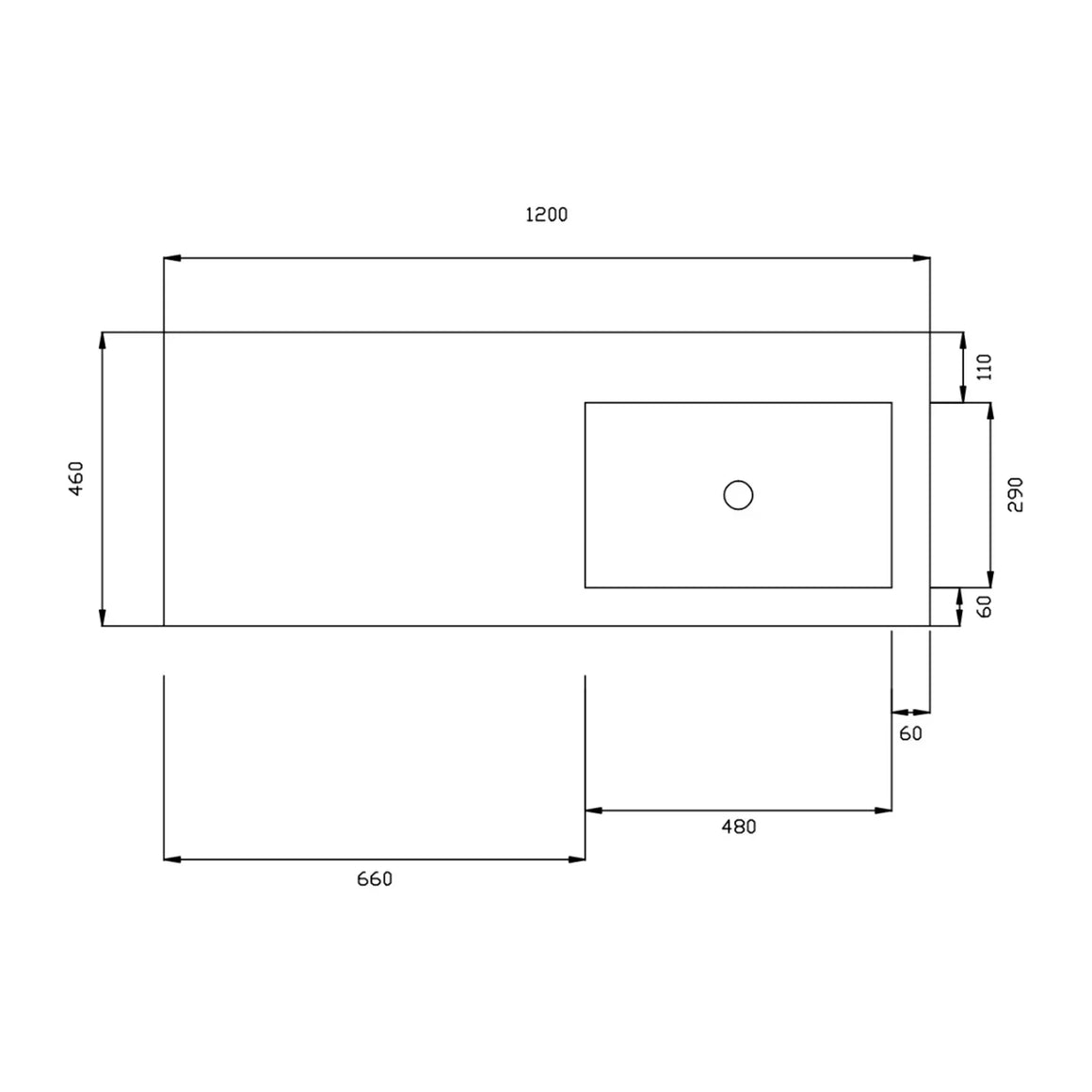 DutchLine Atlanta Wastafel 120 Rechts - Glans Wit - 0 Kraangaten