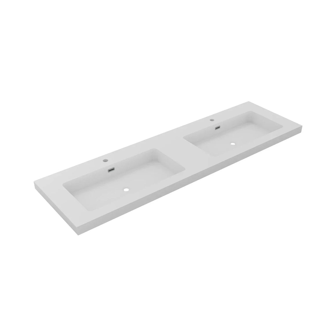 DutchLine Atlanta Wastafel 160 Dubbele Wasbak - Mat Wit - 2 Kraangaten