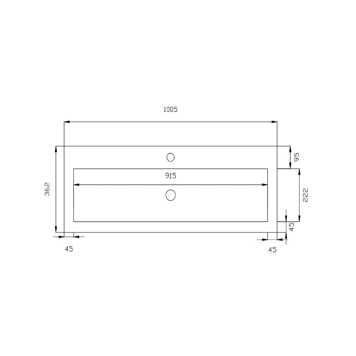 DutchLine Atlanta Wastafel Ondiep 100 - Glans Wit - 1 Kraangat