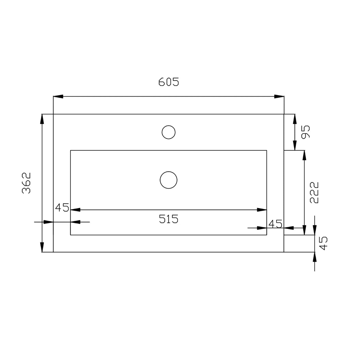 DutchLine Atlanta Wastafel ondiep 60 - Glans Wit - 1 Kraangat