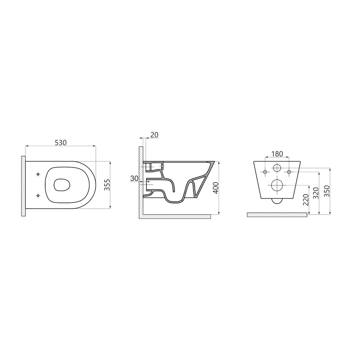 DutchLine Avva hangtoilet mat wit technische tekening