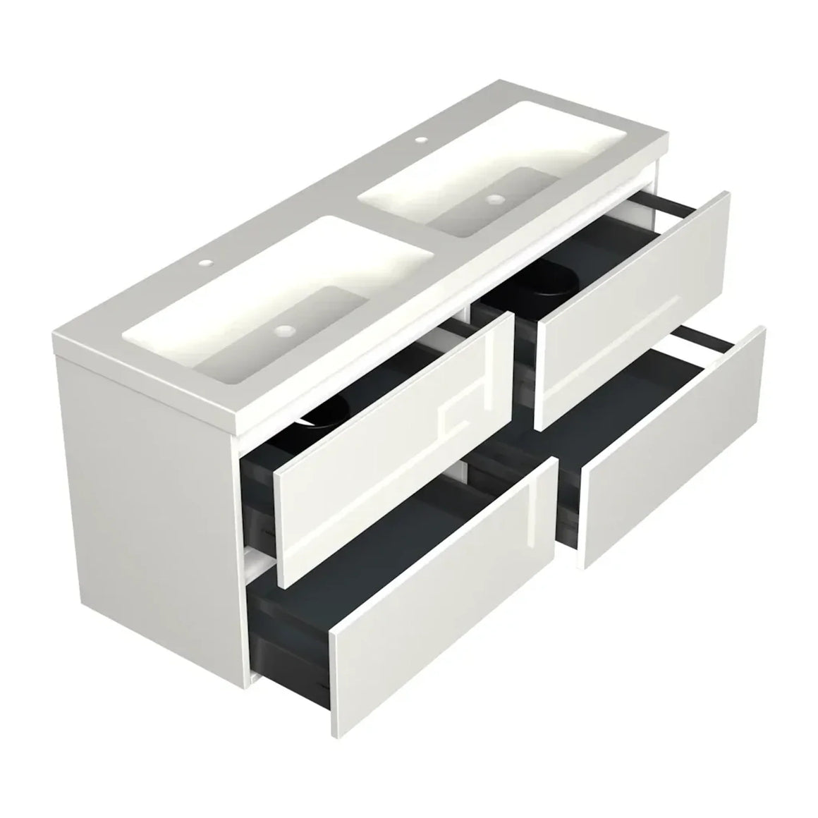 Dutchline Badmeubel Onderkast - Glans Wit - 140x46cm - 4 Lades - 2 Uitsparingen