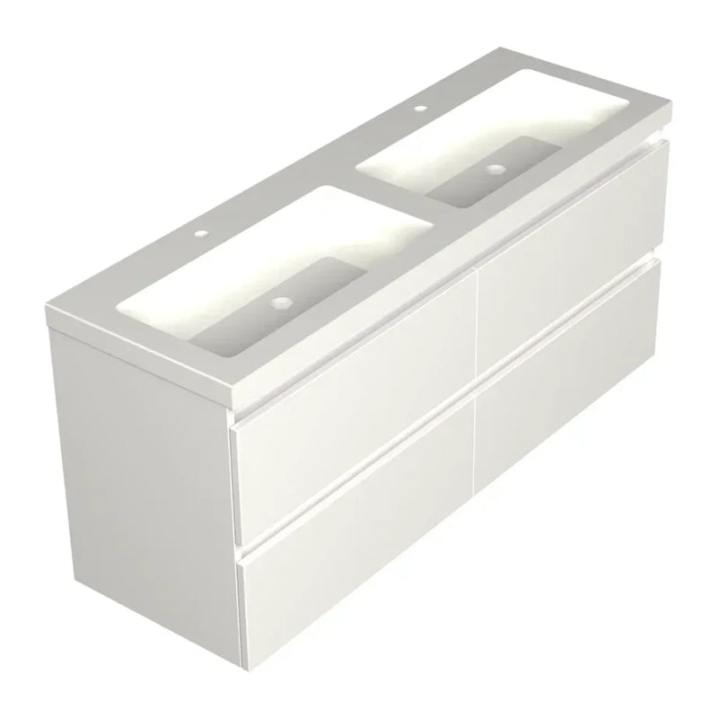 DutchLine Badmeubel Onderkast - Glans Wit - 140x46cm - 4 Lades - 2 Uitsparingen