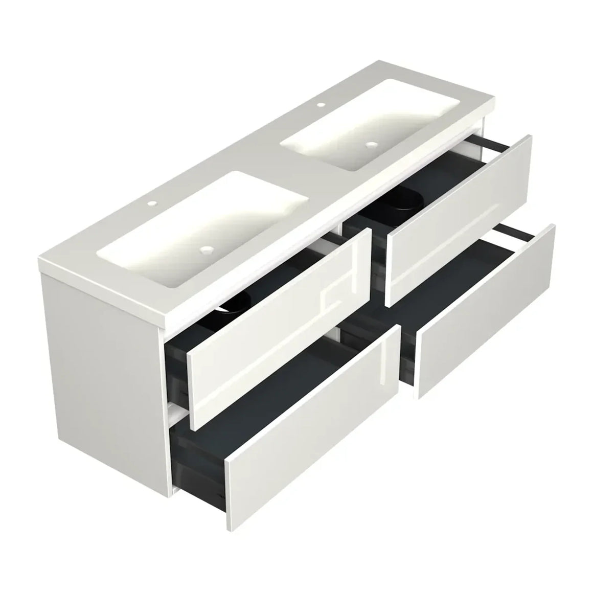 Dutchline Badmeubel Onderkast - Glans Wit - 160x46cm - 4 Lades - 2 Uitsparingen