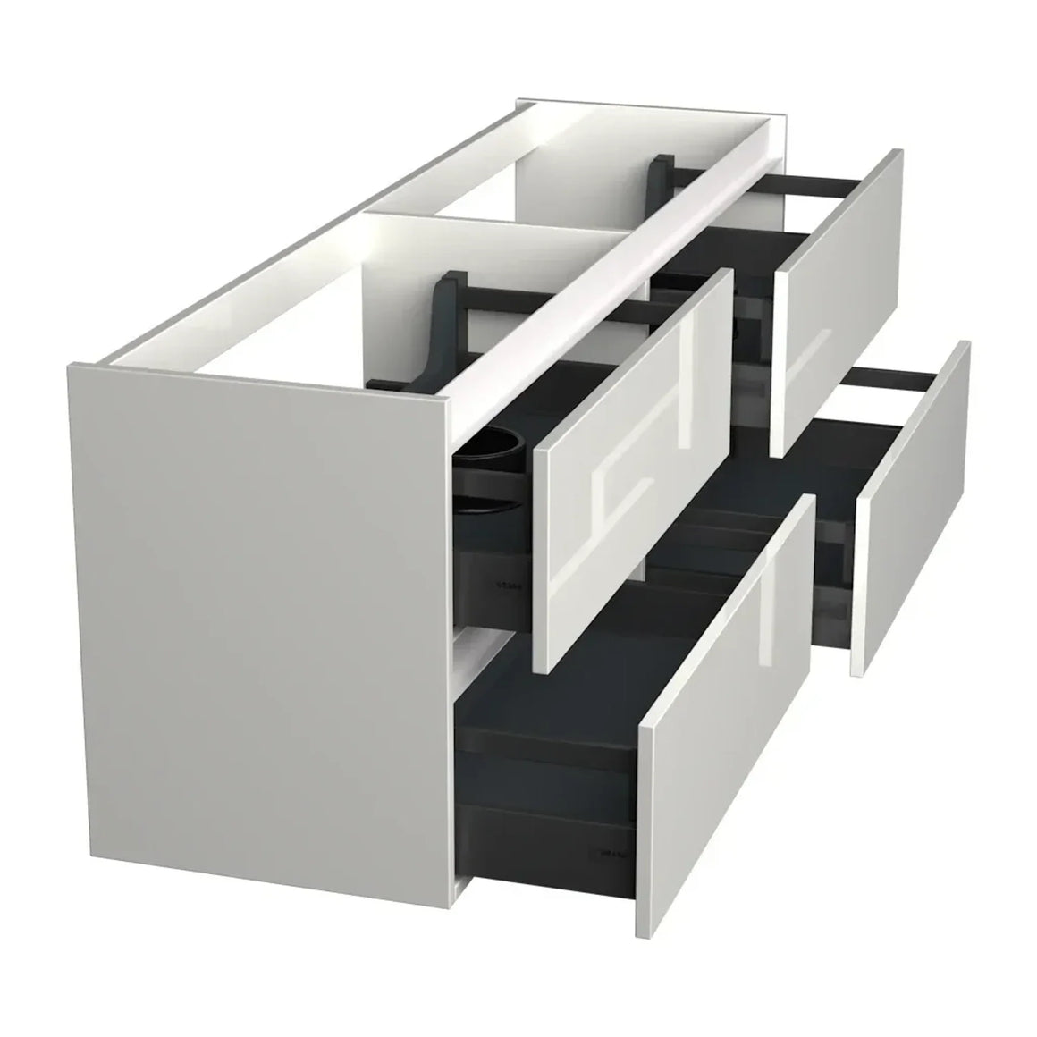 Dutchline Badmeubel Onderkast - Glans Wit - 160x46cm - 4 Lades - 2 Uitsparingen