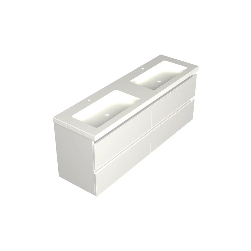 DutchLine Badmeubel Onderkast - Glans Wit - 160x46cm - 4 Lades - 2 Uitsparingen