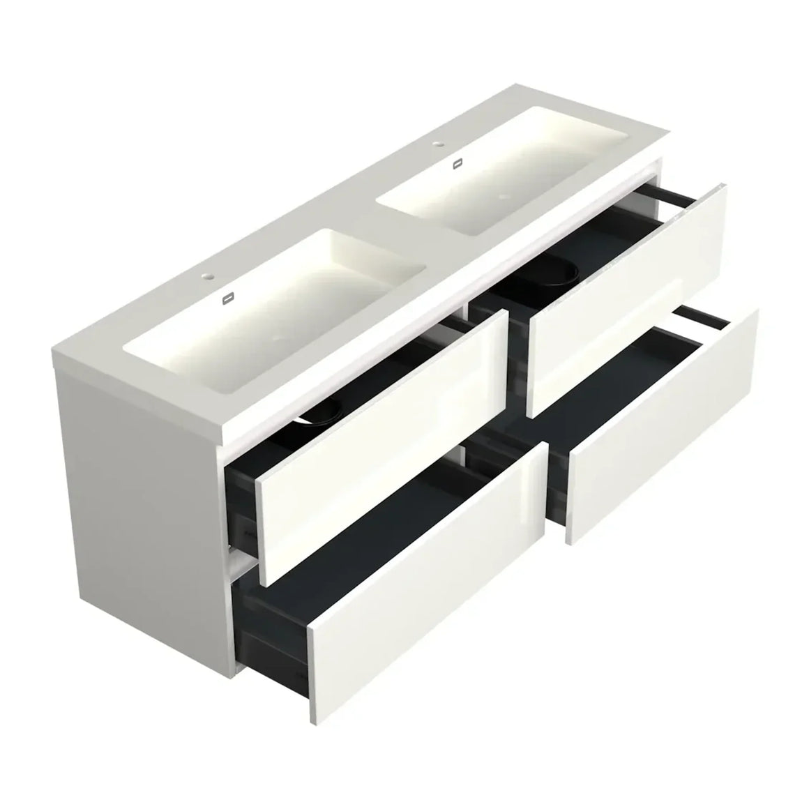 Dutchline Badmeubel Onderkast - Glans Wit - 200x46cm - 4 Lades - 2 Uitsparingen