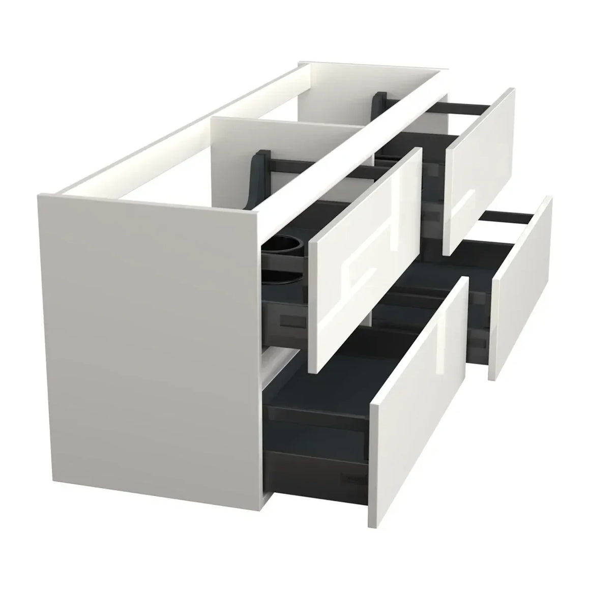 Dutchline Badmeubel Onderkast - Glans Wit - 200x46cm - 4 Lades - 2 Uitsparingen