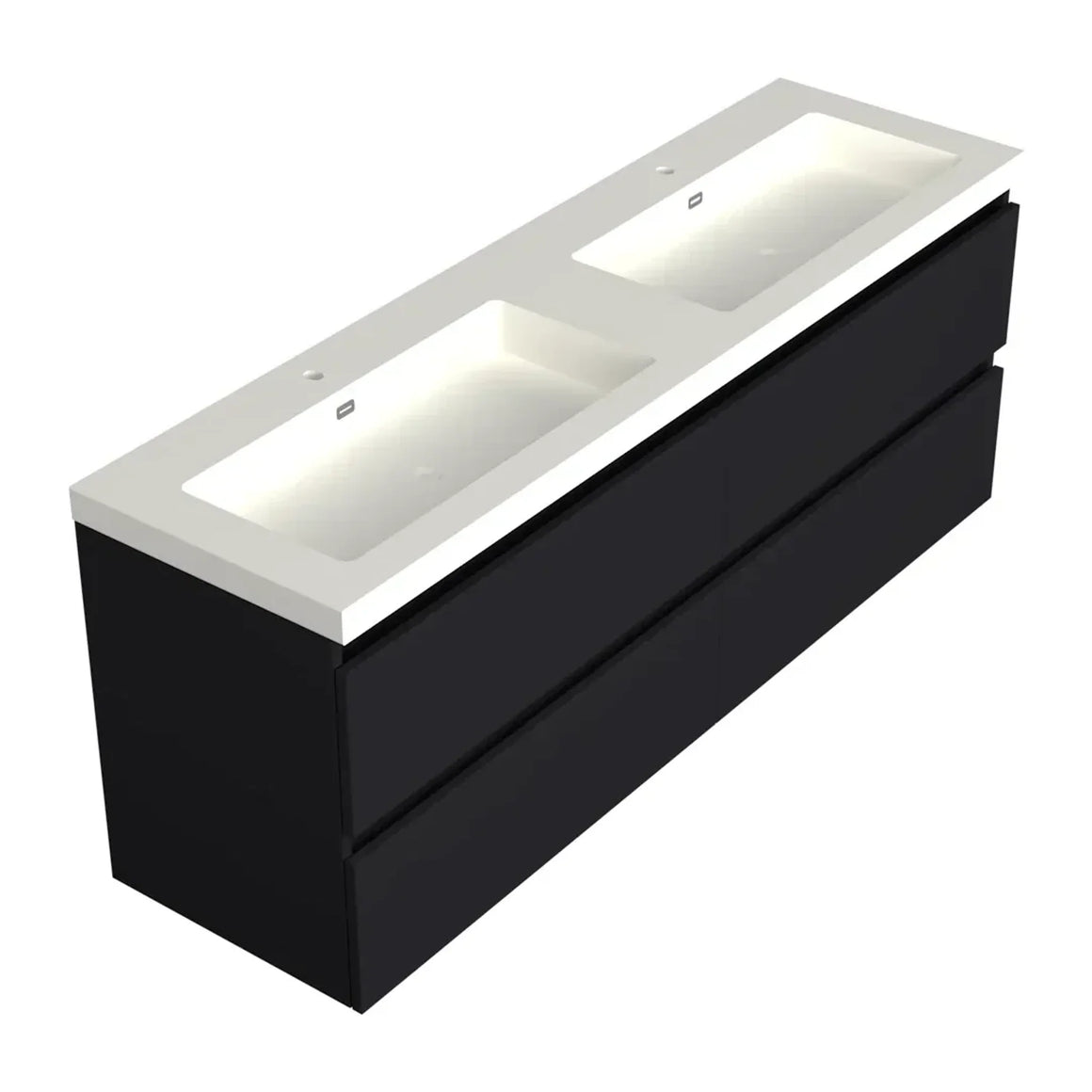 DutchLine Badmeubel Onderkast – Mat Zwart – 200x46cm – 4 Lades – 2 Uitsparingen