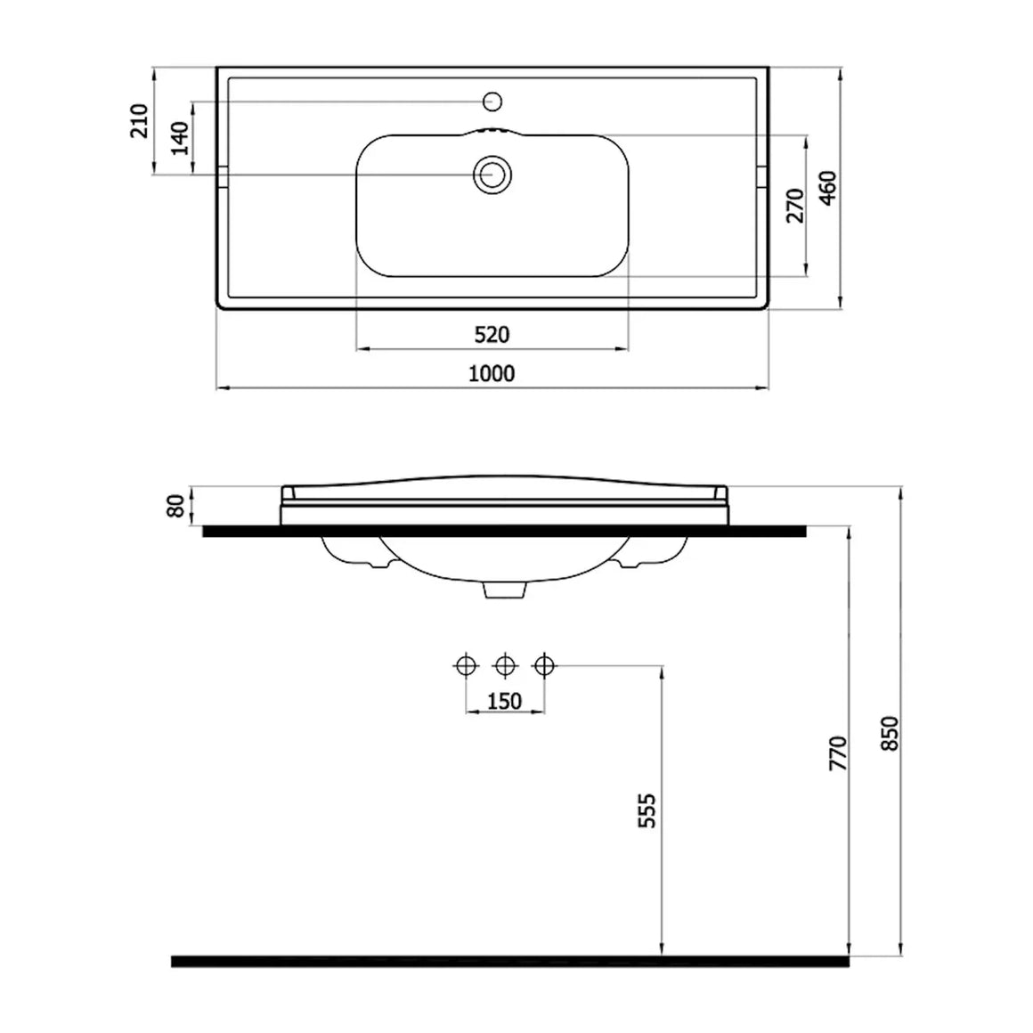 DutchLine Elite 100 Wastafel - Glans Wit -1000x460x80mm