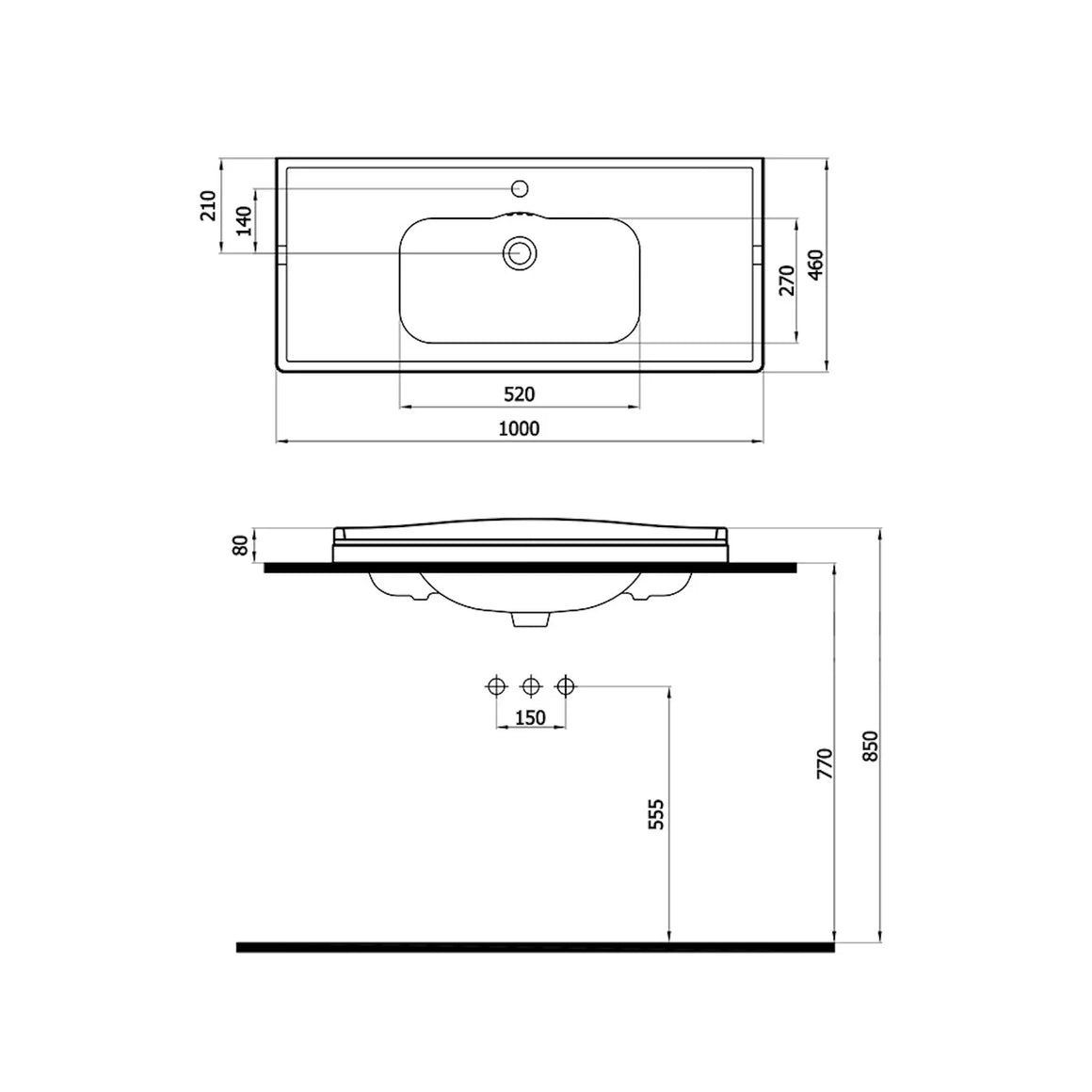DutchLine Elite 100 Wastafel - Glans Wit -1000x460x80mm