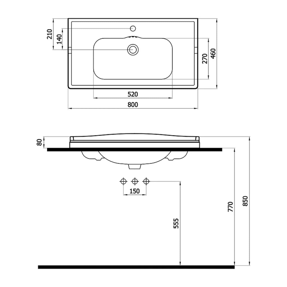 DutchLine Elite 80 Wastafel - Glans Wit - 800x460x80mm