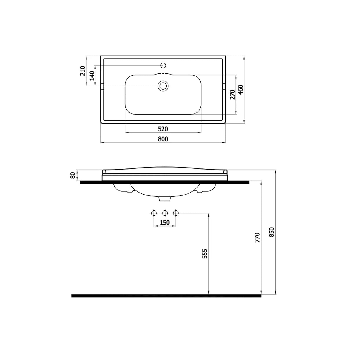 DutchLine Elite 80 Wastafel - Glans Wit - 800x460x80mm