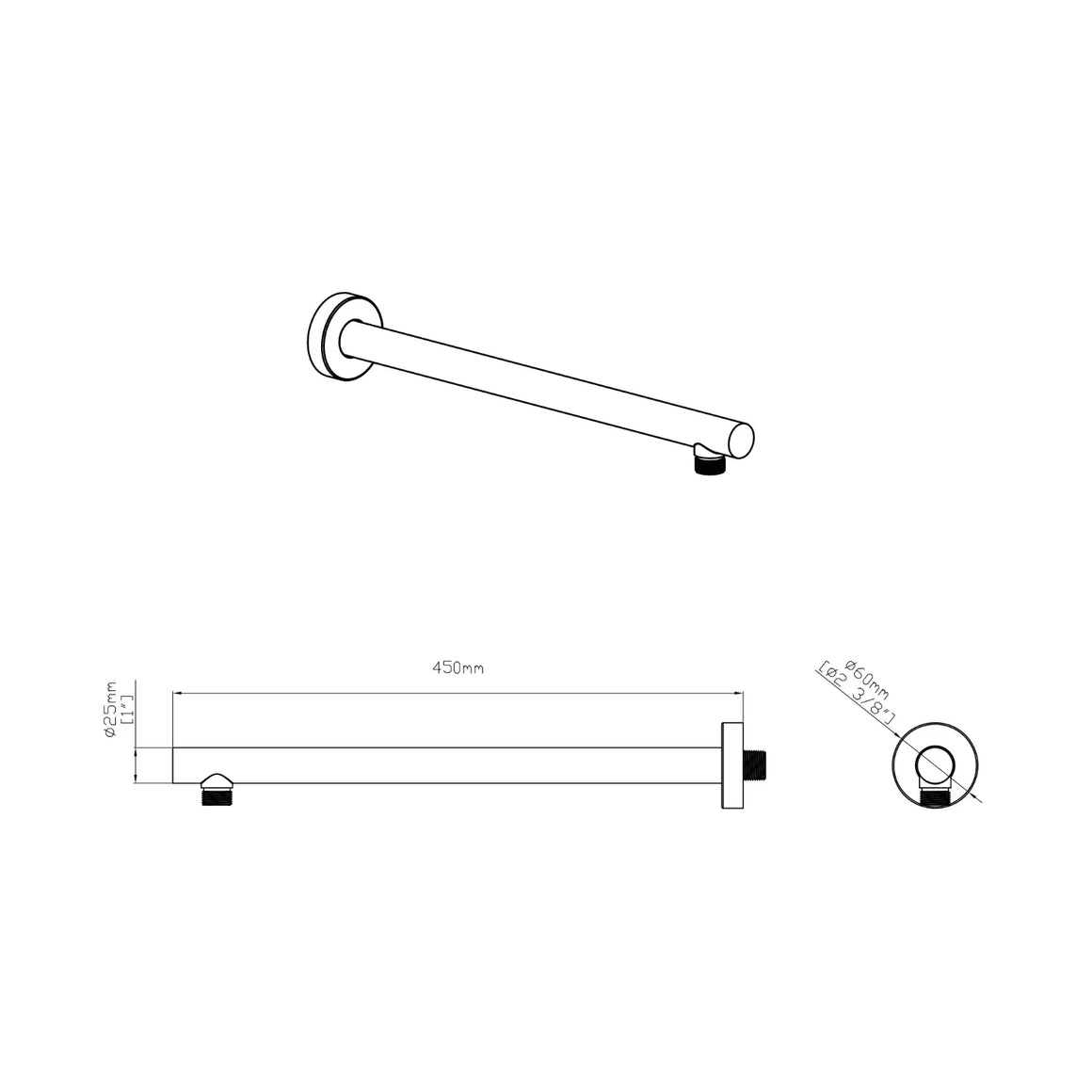 DutchLine Grip Douchearm 450mm – Chroom