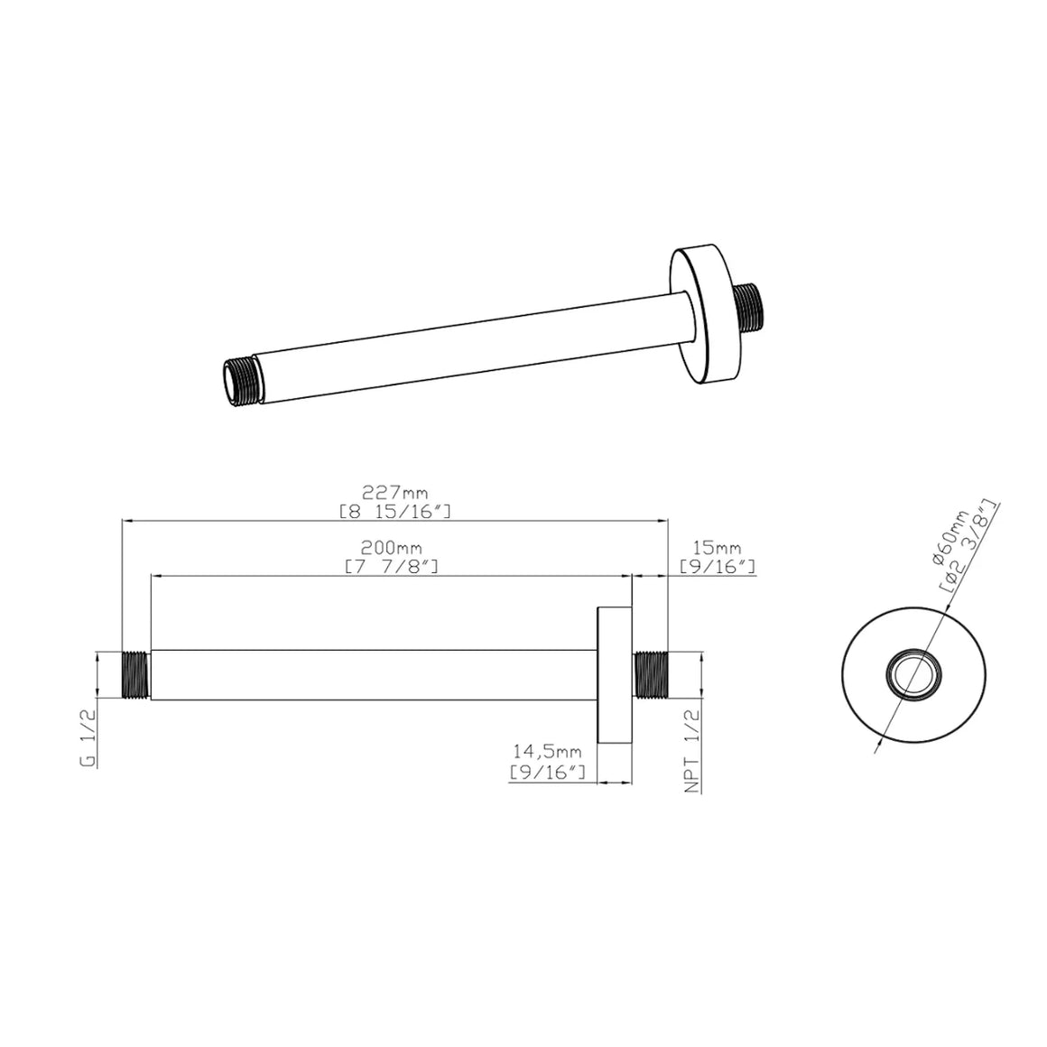 DutchLine Grip Plafondarm 200 – Chroom