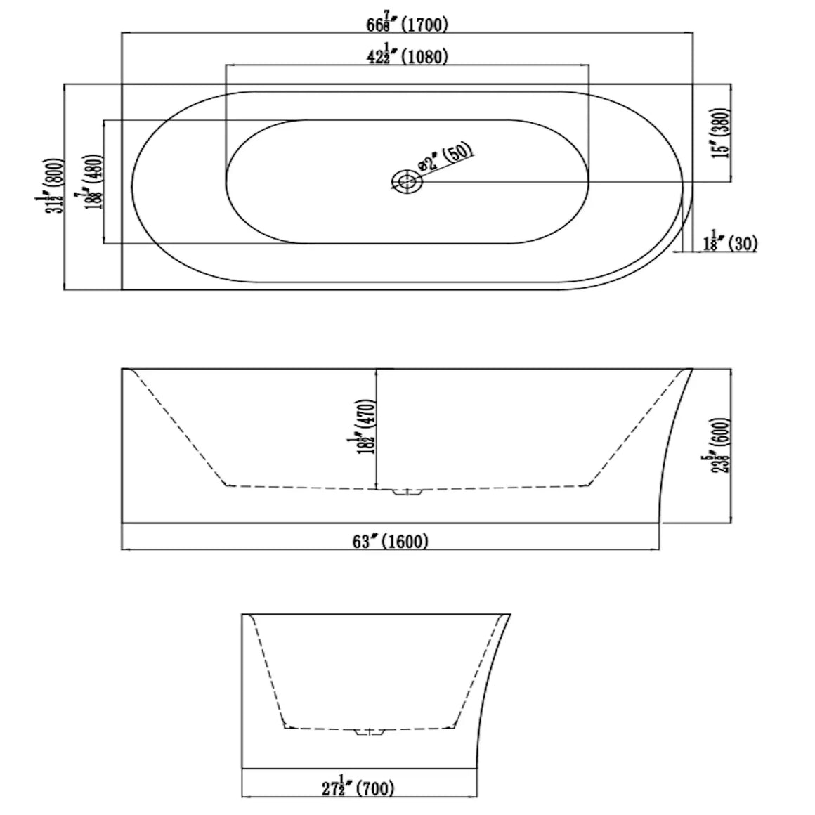 DutchLine Half Vrijstaand Hoekbad Links - Mat Wit - 1700x800x600