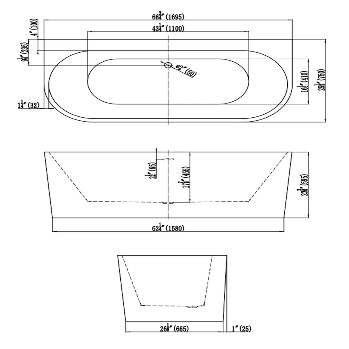 DutchLine Half-vrijstaand Bad - Mat Wit - 1700x750x600