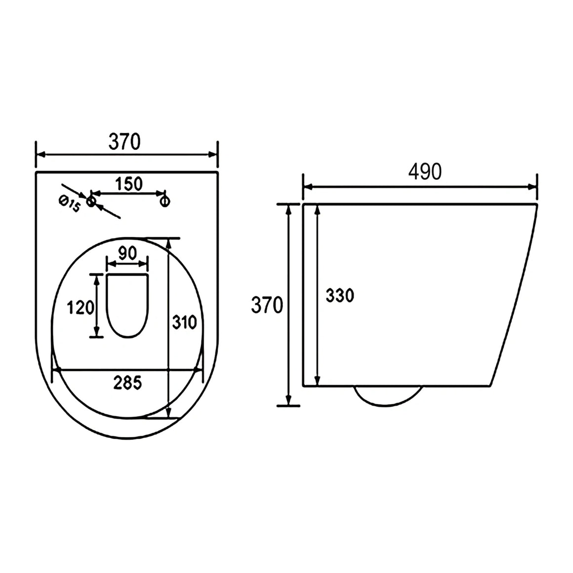 DutchLine Hugo Tornado Flush Ondiep hangtoilet met bidetfunctie mat wit technische tekening