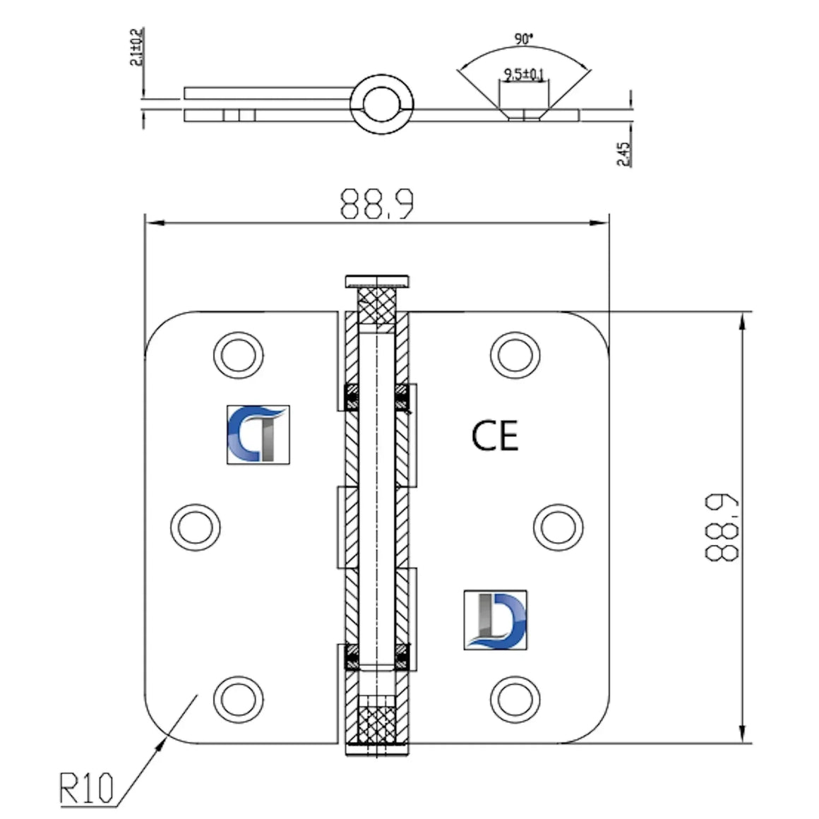 DutchLine Kogellagerscharnier - RVS - 89x89mm