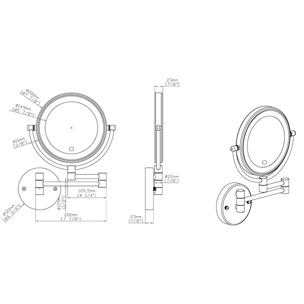 DutchLine Make-Up LED Spiegel, 5x zoom – Chroom