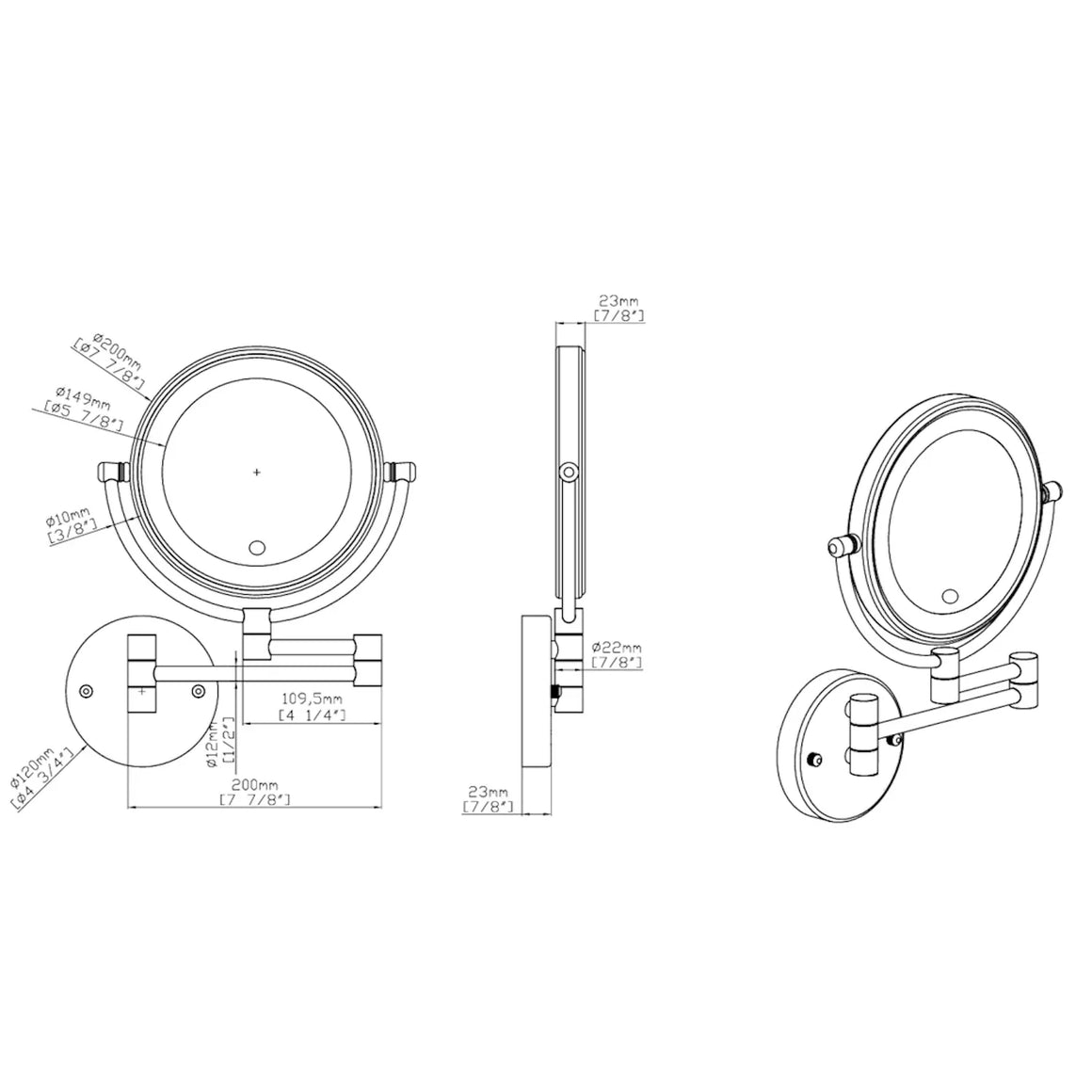 DutchLine Make-Up LED Spiegel, 5x zoom – Chroom