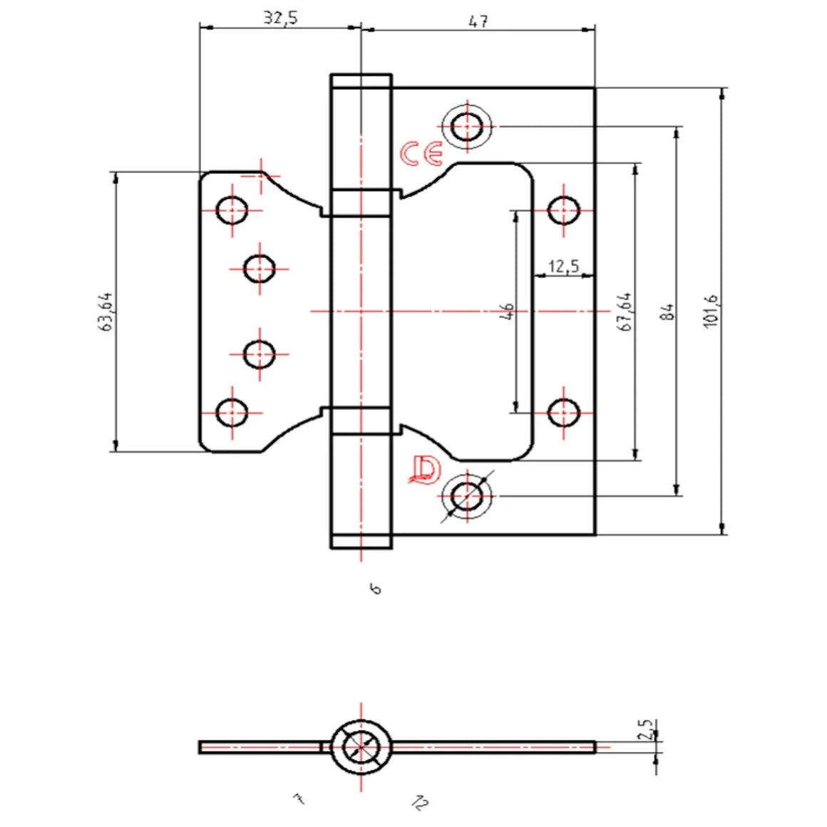 DutchLine Scharnier zonder frees-werk - Mat Zwart - 101.6x79.5mm