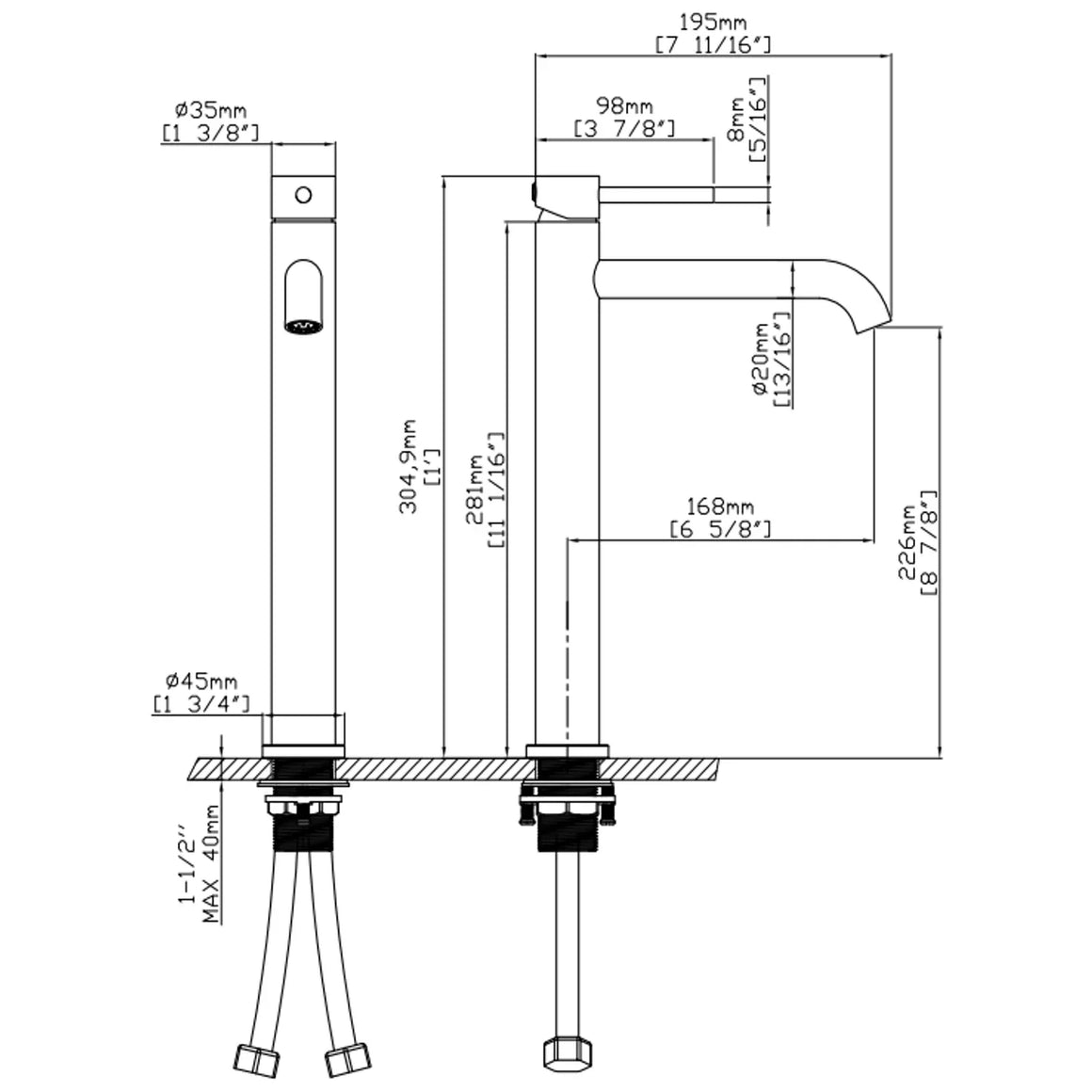DutchLine Thin Coldstart Hoge Wastafelkraan – Chroom