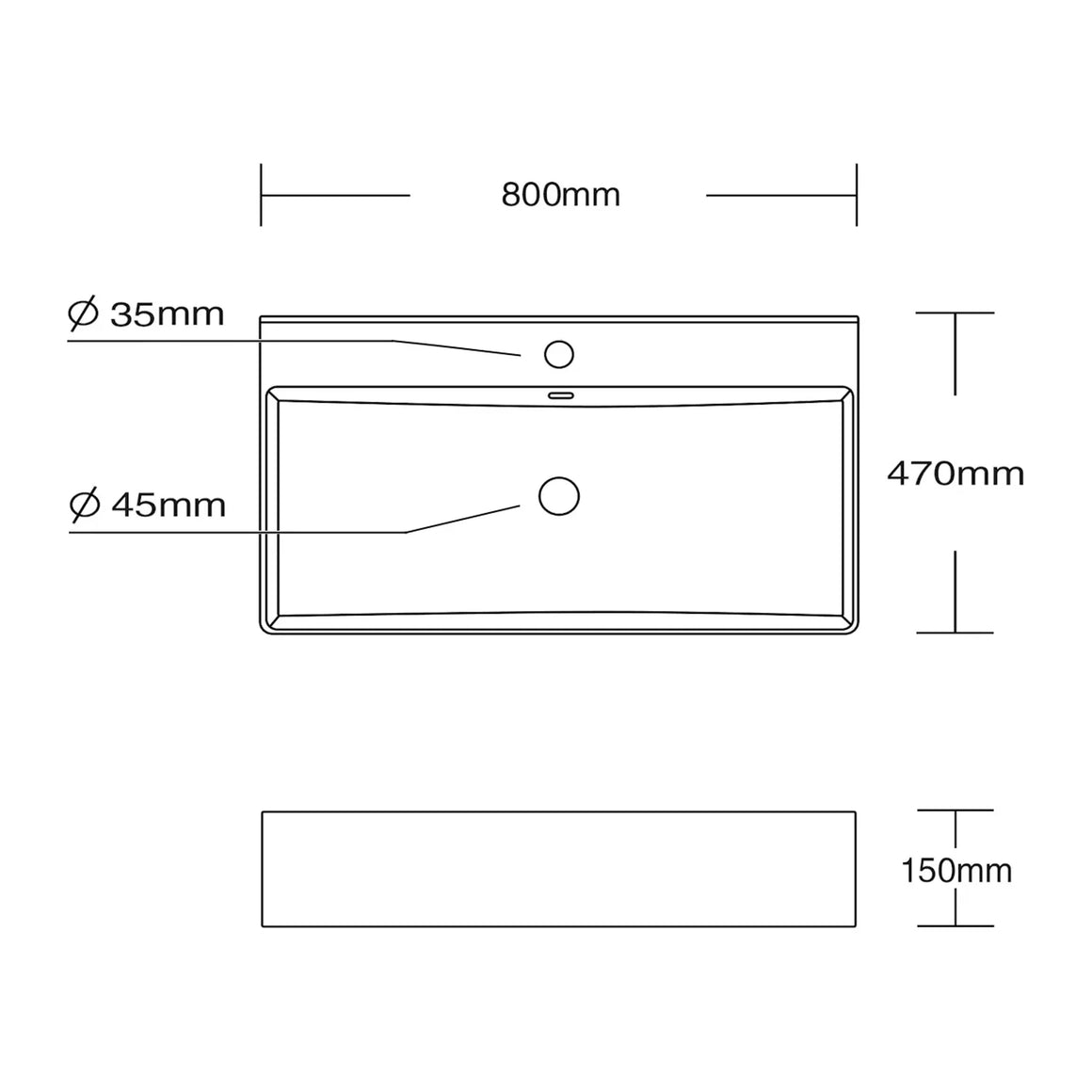DutchLine Tight Wastafel 80 - Mat Zwart - 1 Kraangat