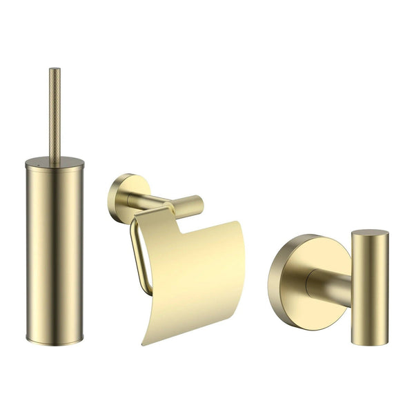 DutchLine toiletaccessoireset 3-delig geborsteld messing goud – toiletborstel, toiletrolhouder en haak